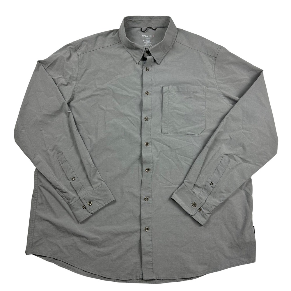 Swiss‎ Tech Mens 2XL Grey Flannel Long Sleeve Button Down Shirt Workwear